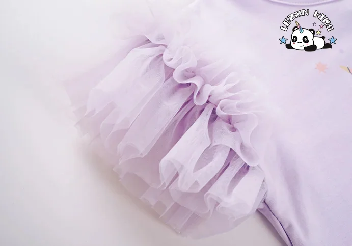 LEZONKIDS - New Design Two Piece Girl Princess Lace unicorn  Printing Suit Dress T-shirt Tutu Skirt for Girls